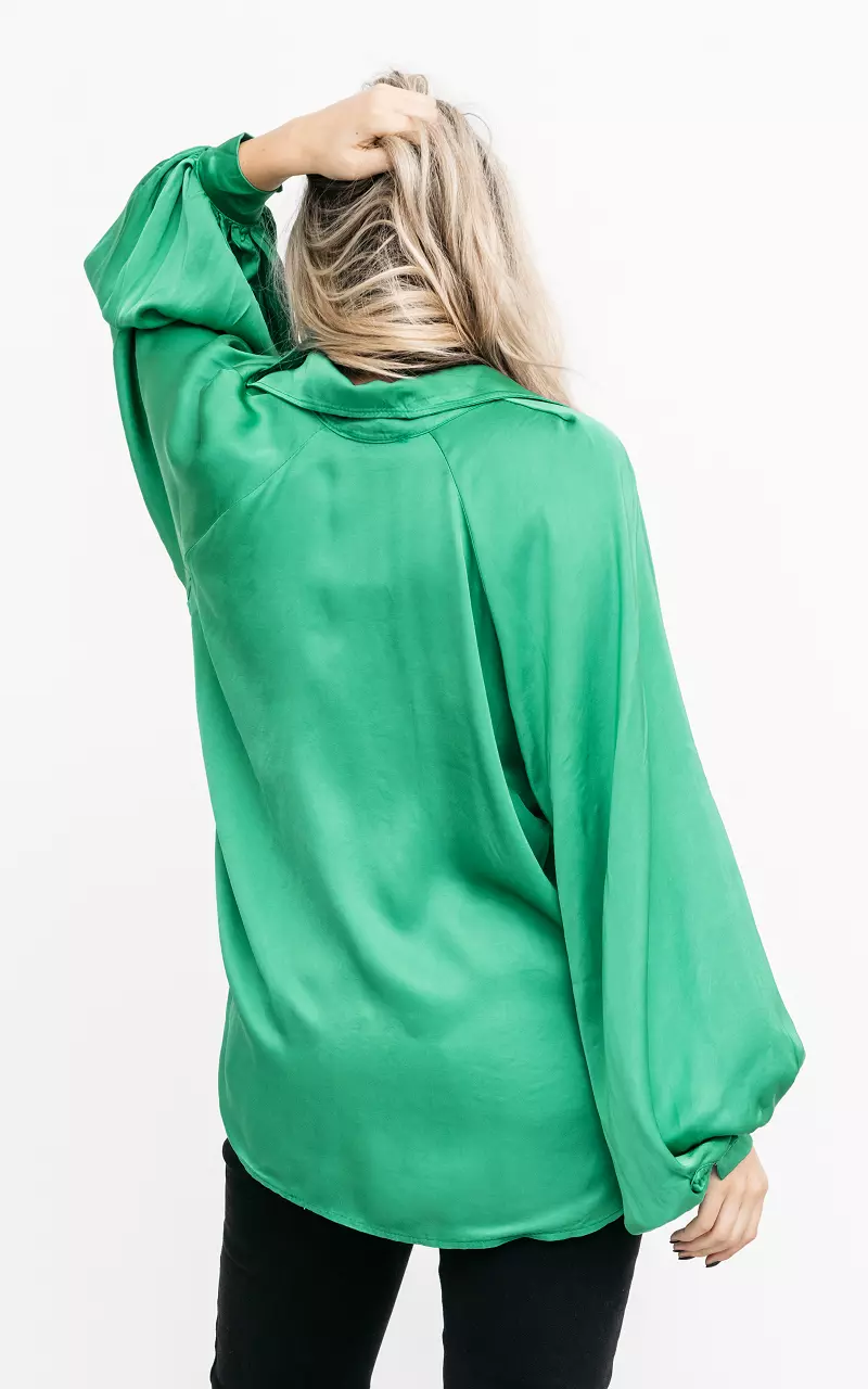 Satin-look top with V-neck Green