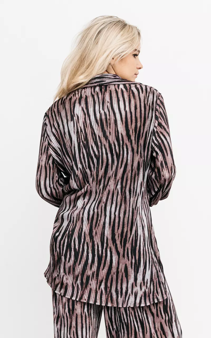 Lange Plissee-Bluse Schwarz Braun