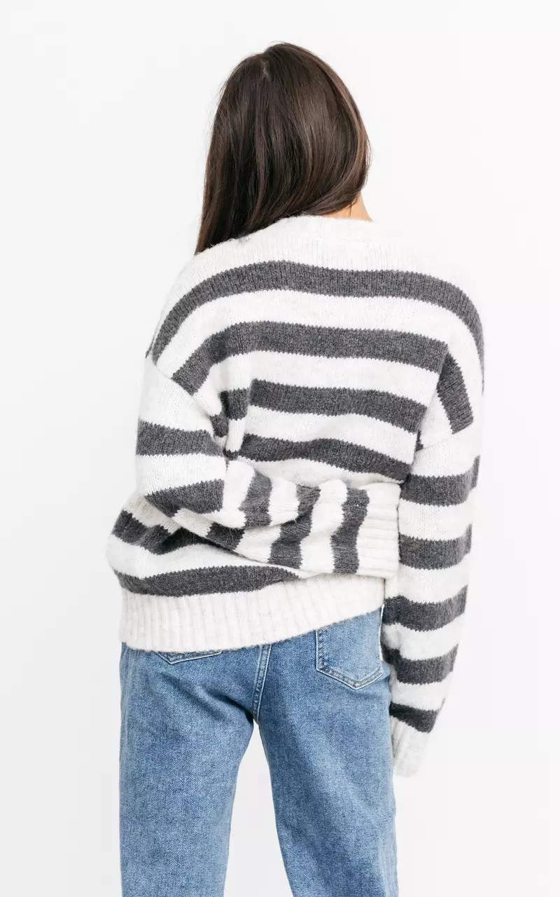 Oversized sweater with stripes Cream Grey