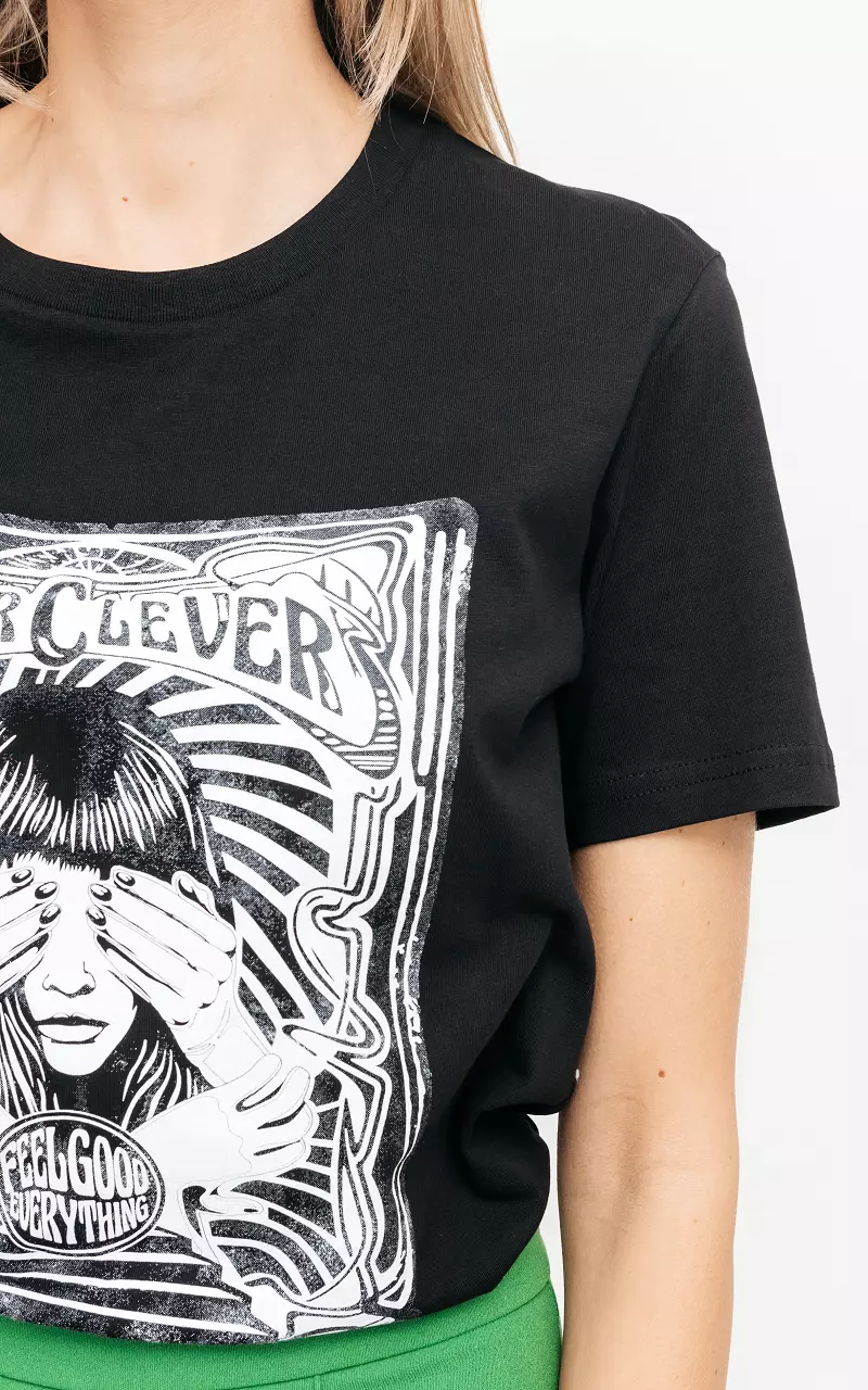 T-shirt met print 'Ever Clever' Zwart Wit