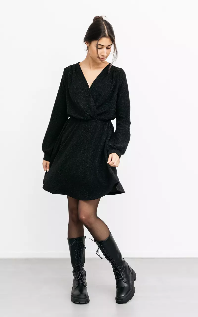 Shimmery v-neck dress Black Black