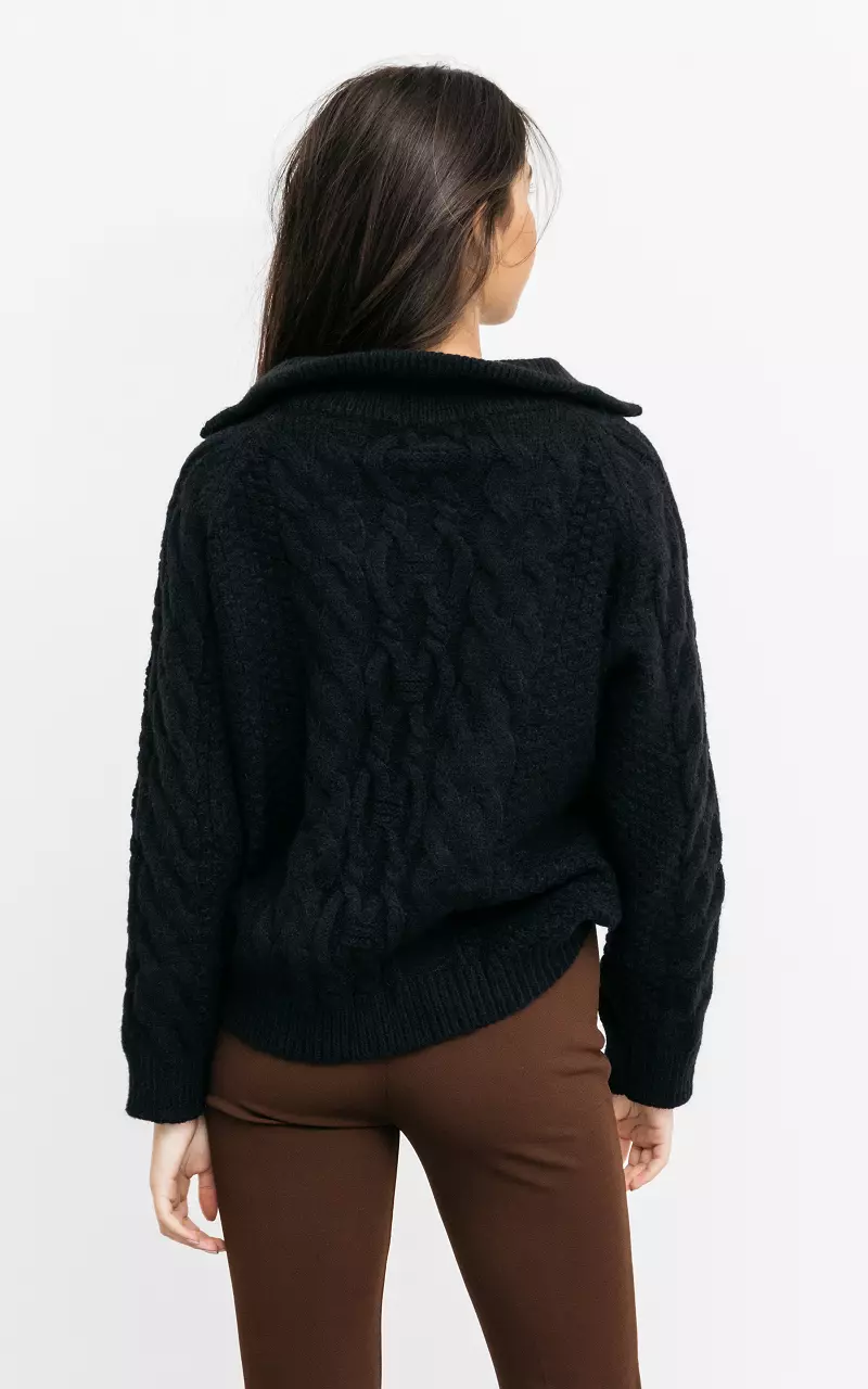 Cable knit zip-up sweater Black