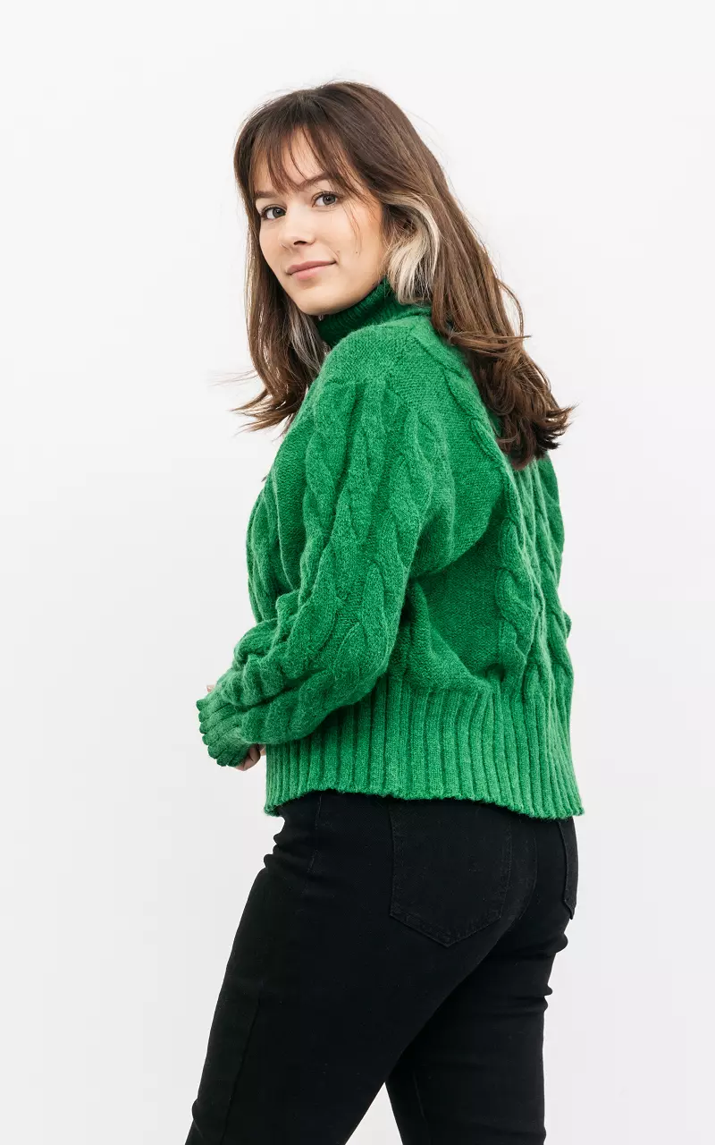 Cable knit sweater with high neck Green