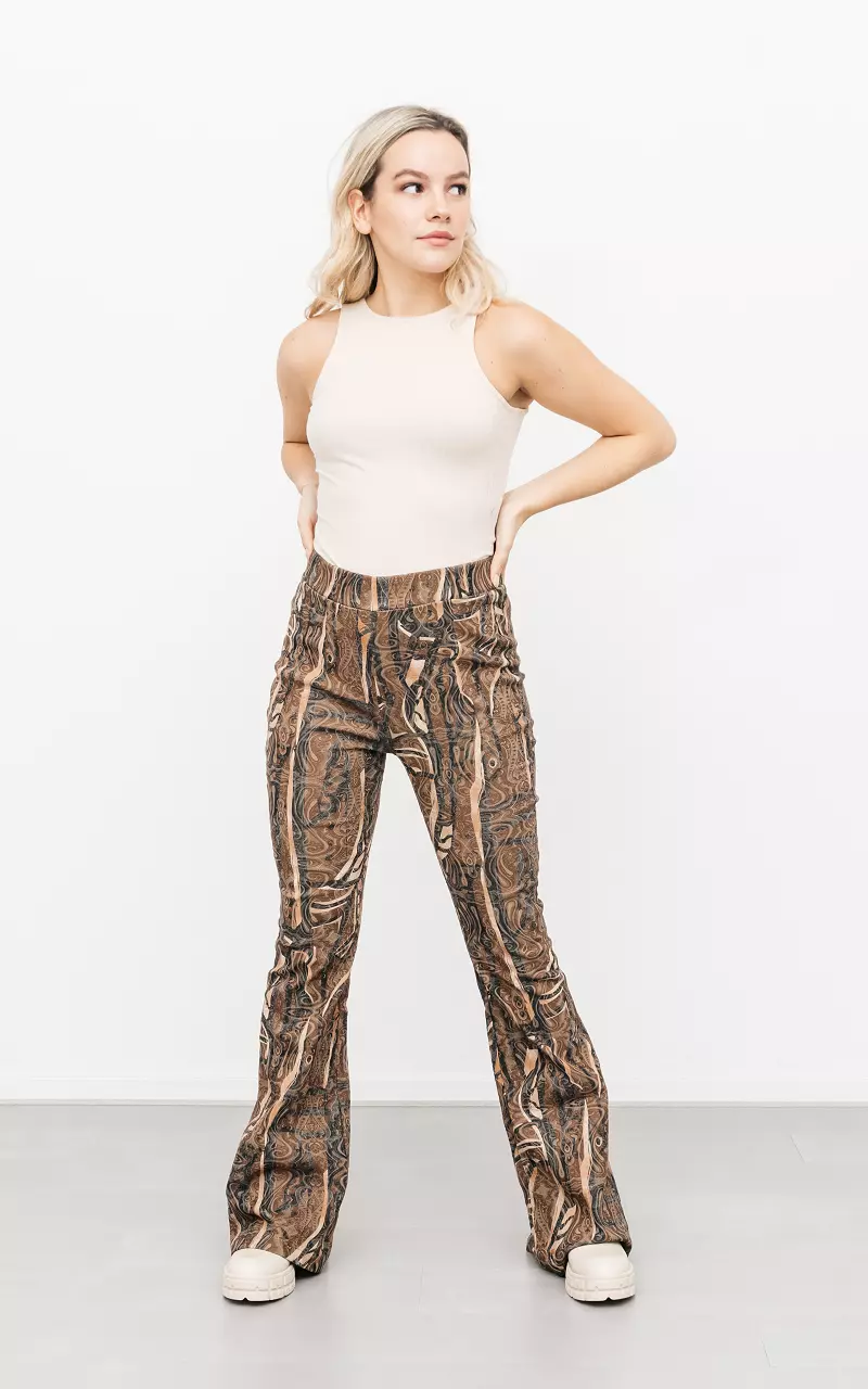Flared pants with pattern Brown Green