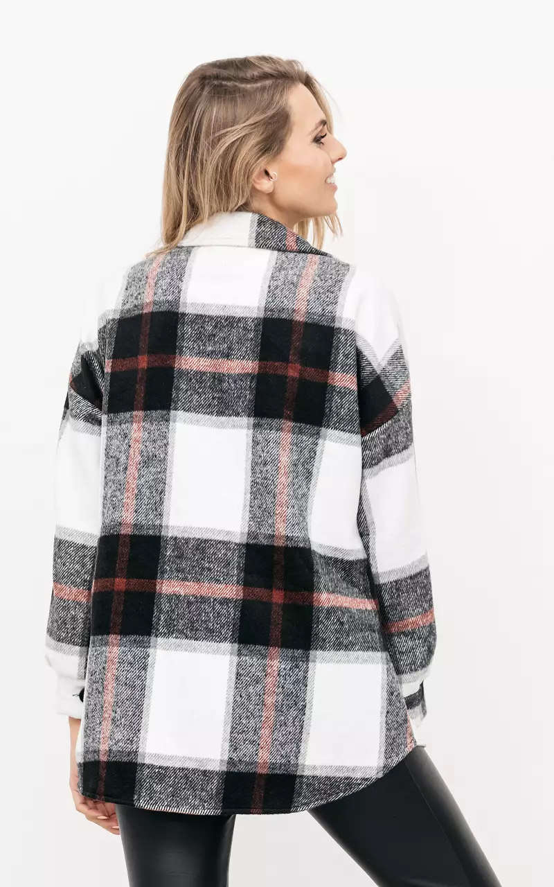 Oversized geruite jas Zwart Rood