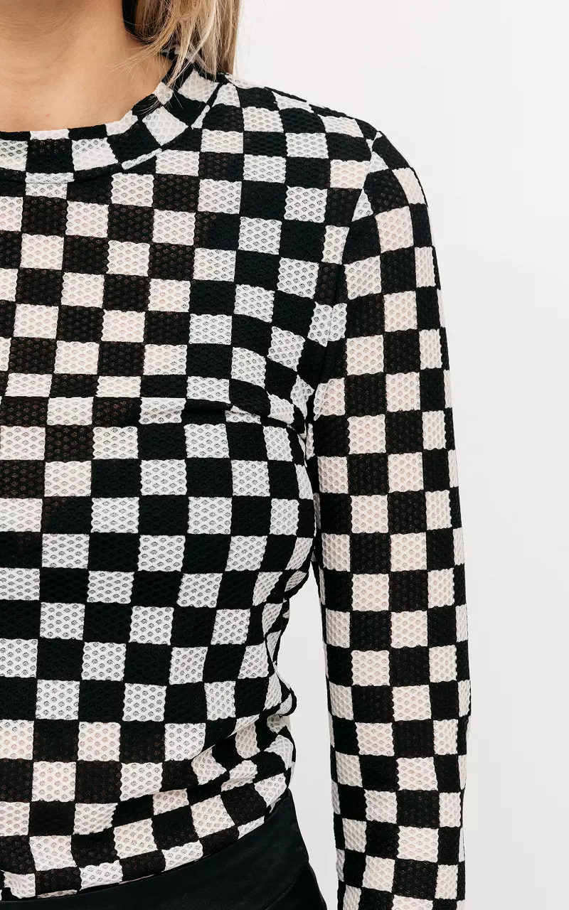 Checkered, see-through top Black White
