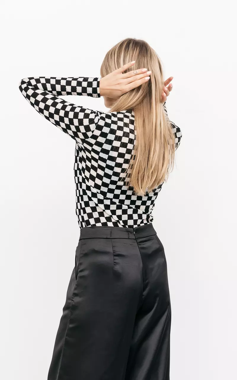 Checkered, see-through top Black White
