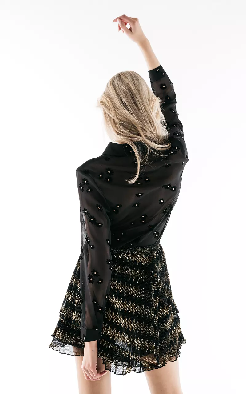 See through blouse met glitterdetail Zwart