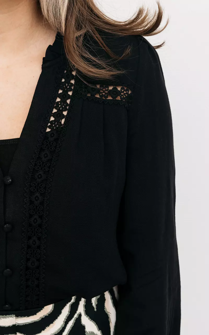 Romantische Bluse mit Spitzen-Details Schwarz