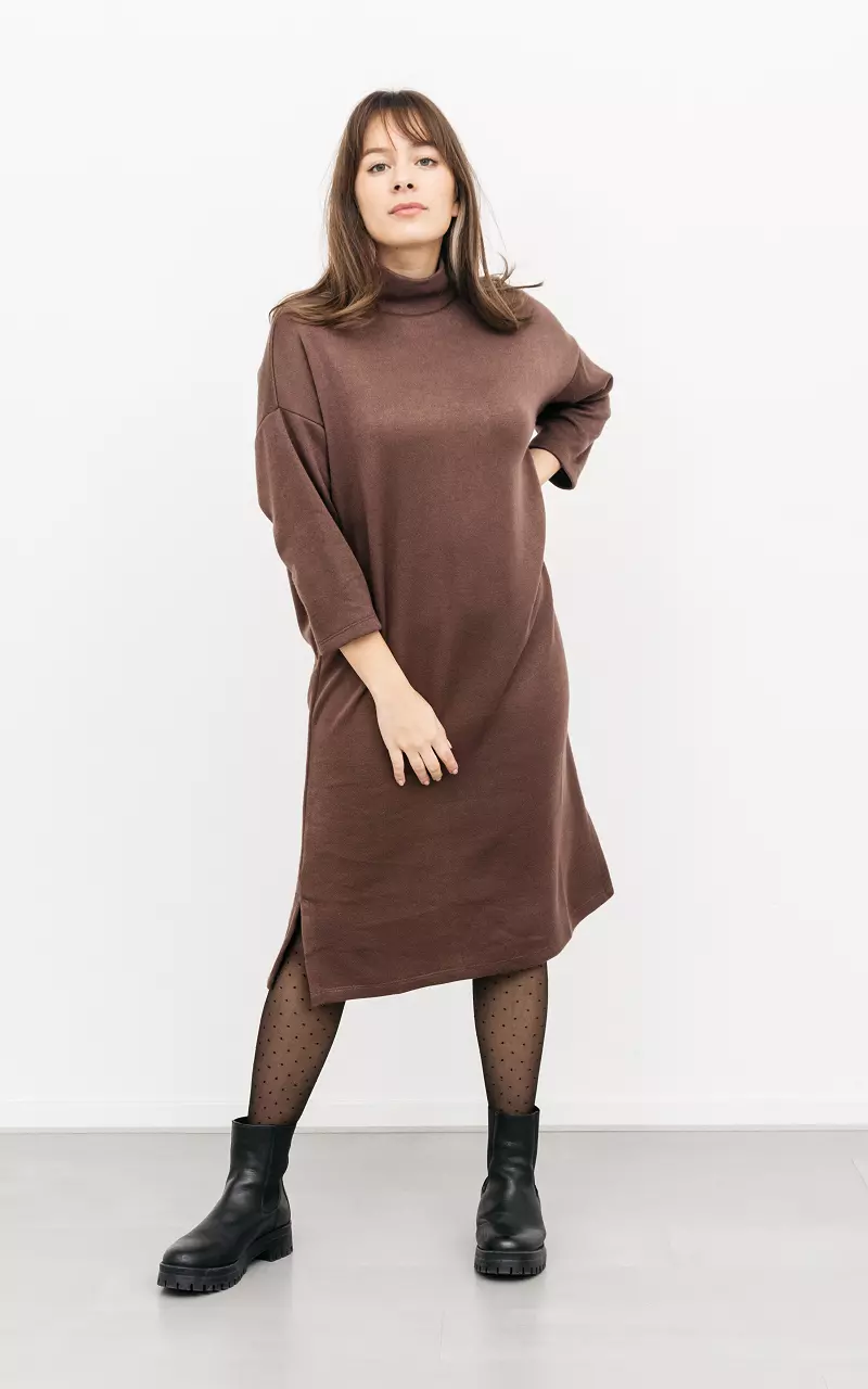 Oversized turtleneck dress Dark Brown