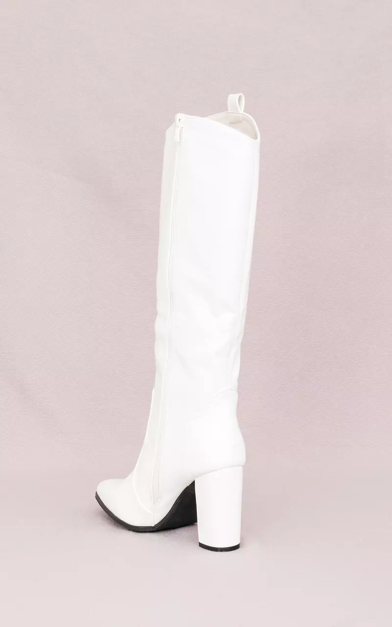 High leather-look boots with heel White