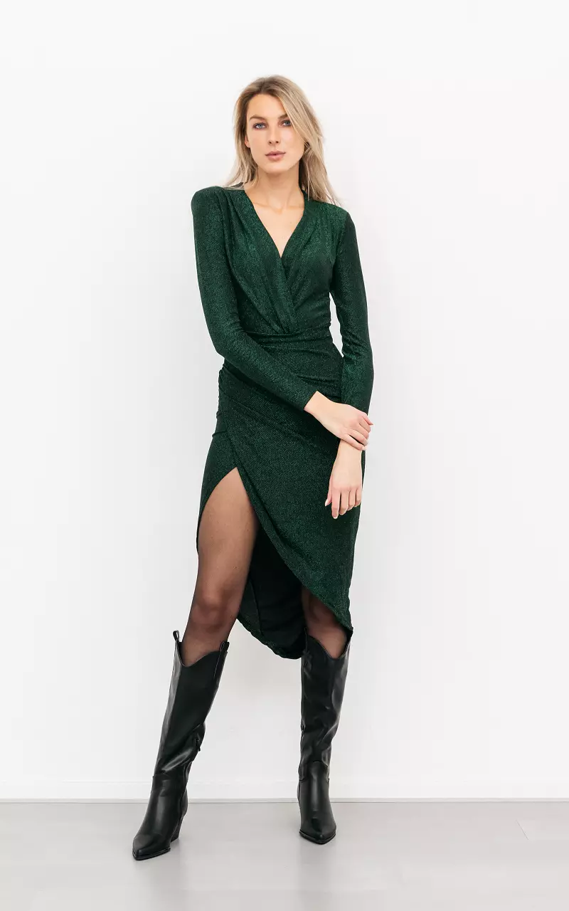 Shimmery dress with split Black Green