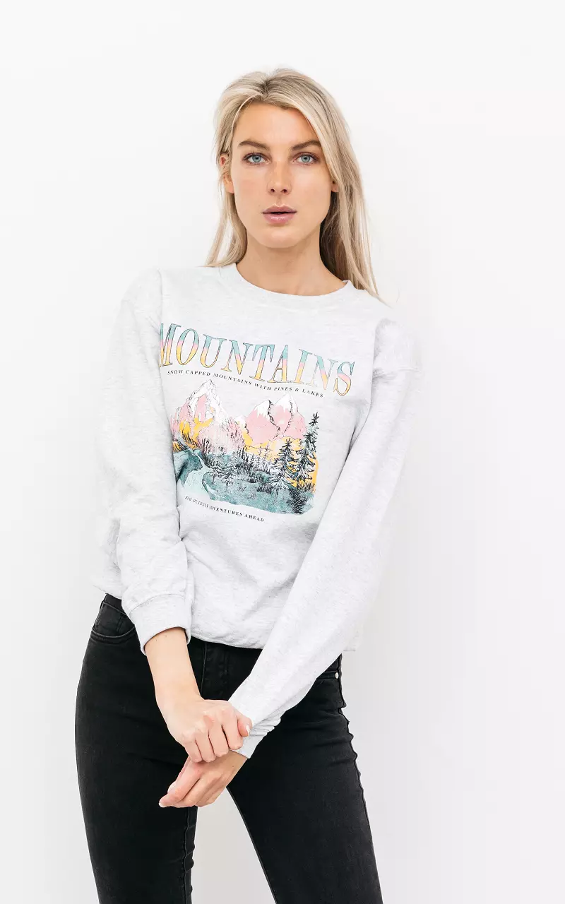 "Mountain" sweater with round neck Light Grey