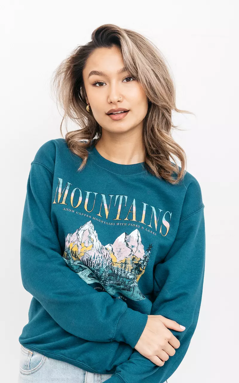 "Mountain" sweater with round neck Petrol