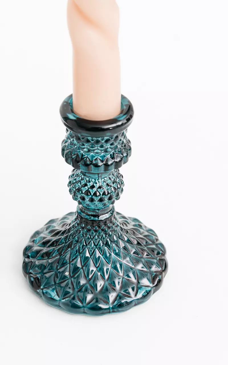 Glass candle holder with pattern Petrol