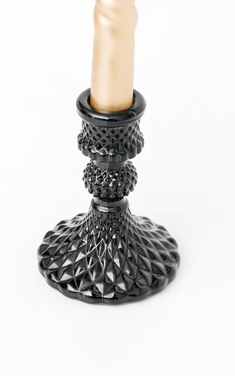 Glass candle holder with pattern Black