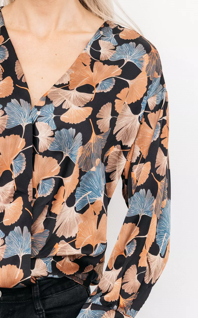 Elegante Bluse mit floralem Muster Schwarz Rost