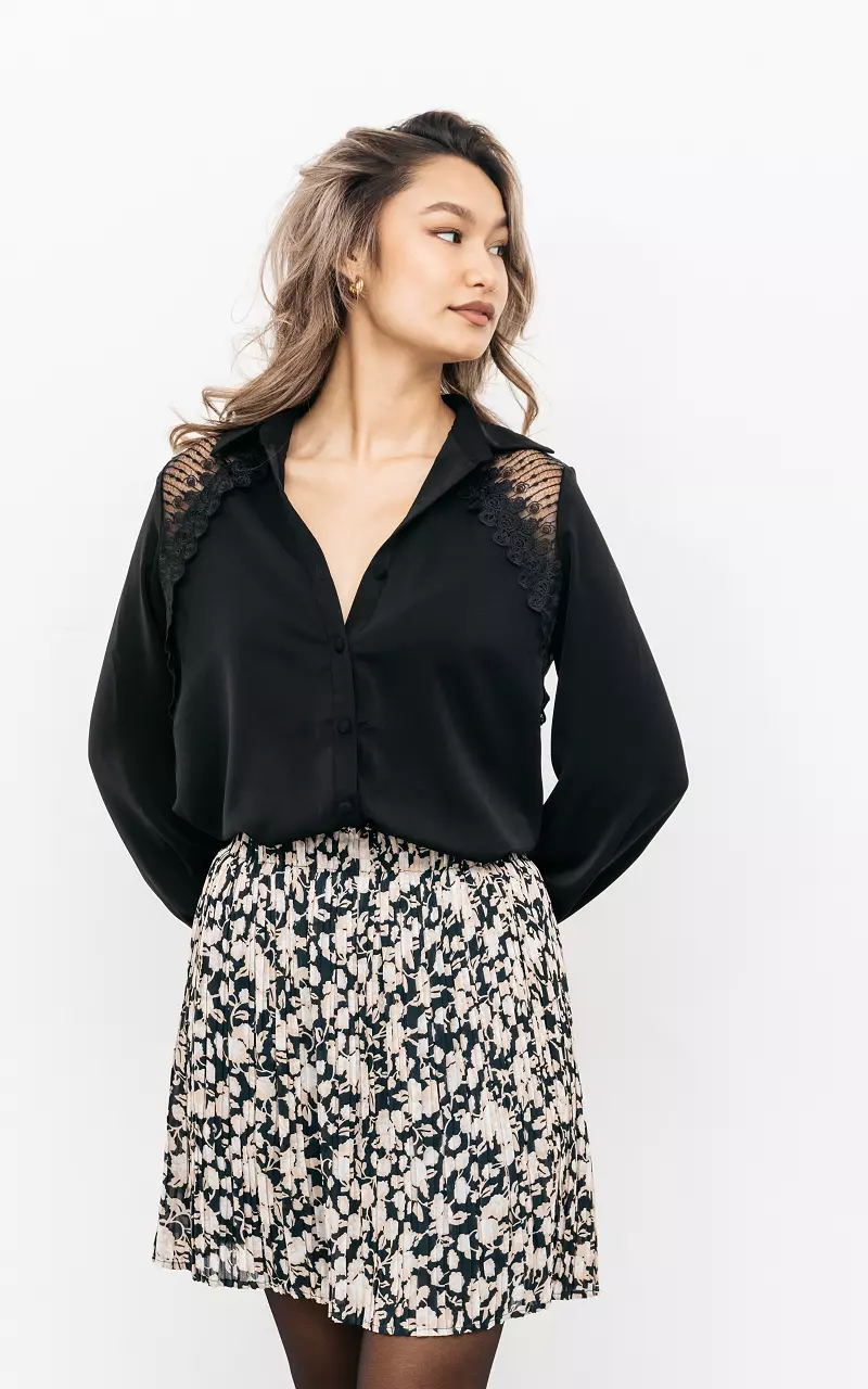 Lace blouse with see-through details Black