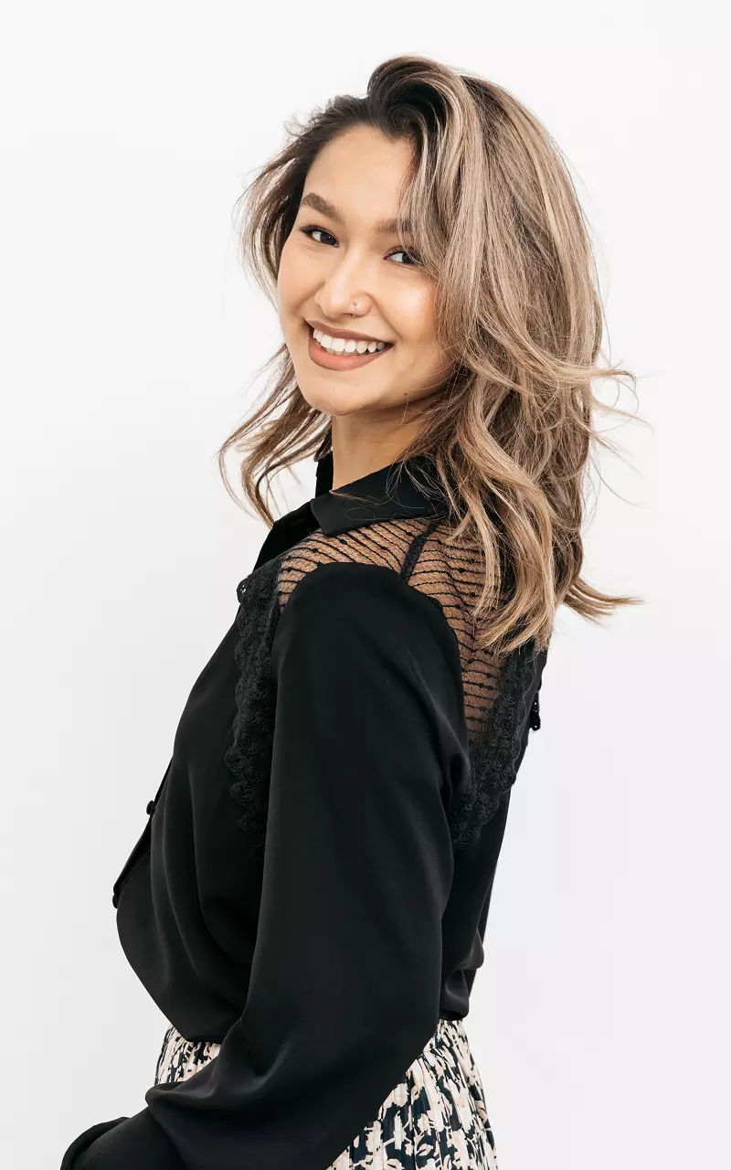 Lace blouse with see-through details Black