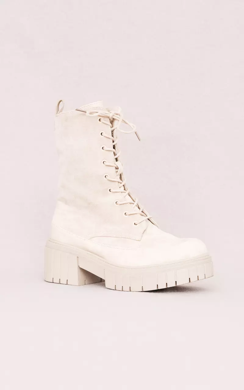 Suede-look lace-up boots Beige