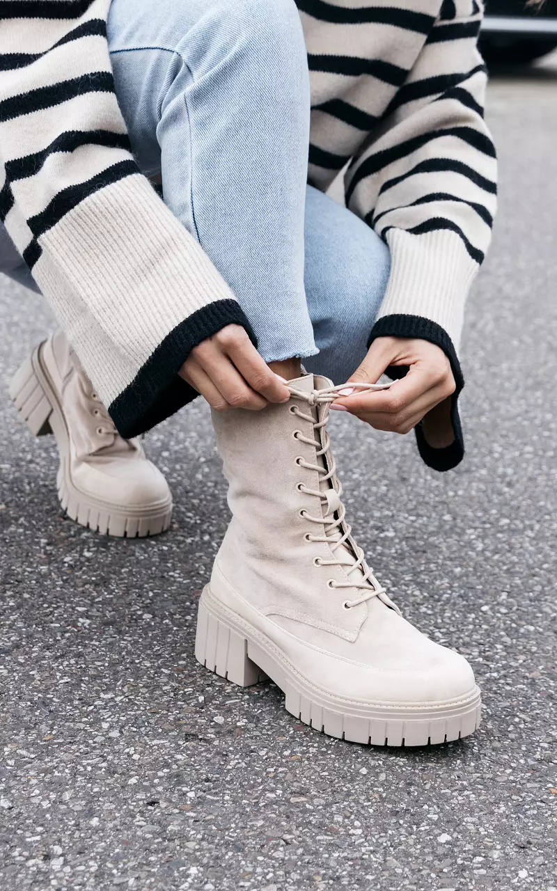 Suede-look lace-up boots Beige