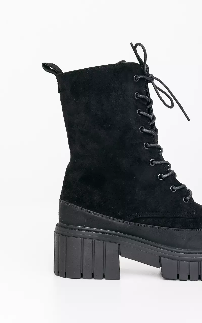 Suede-look lace-up boots Black