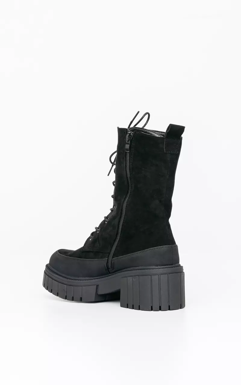 Suede-look lace-up boots Black