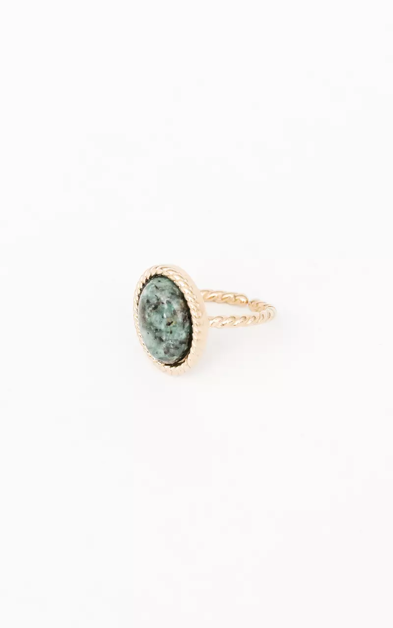 Adjustable ring with stone Gold Dark Green