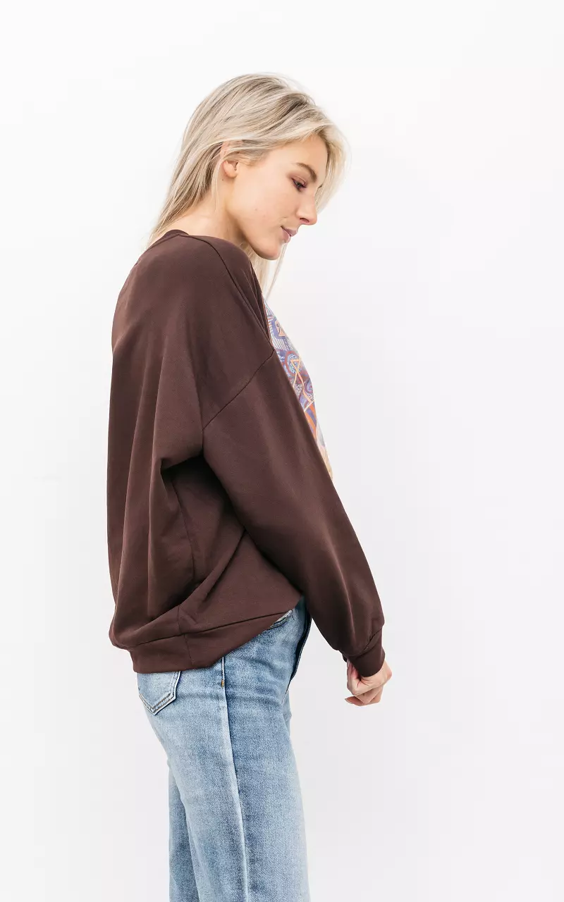 Round neck sweater with print Brown Purple