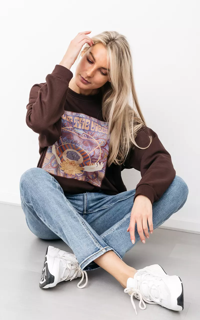 Sweater mit Print  Braun Lila