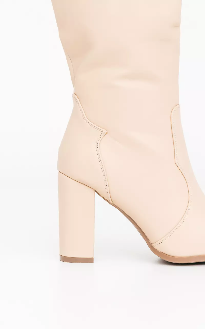 High leather-look boots with heel Beige