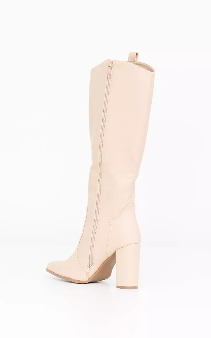 High leather-look boots with heel Beige