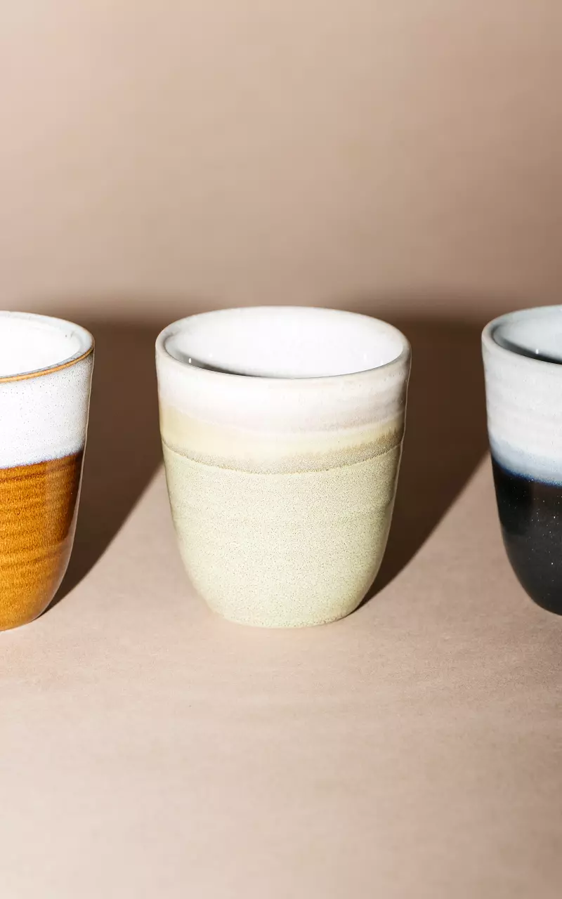 Handgefertigte Keramik-Tasse Beige Hellgrün
