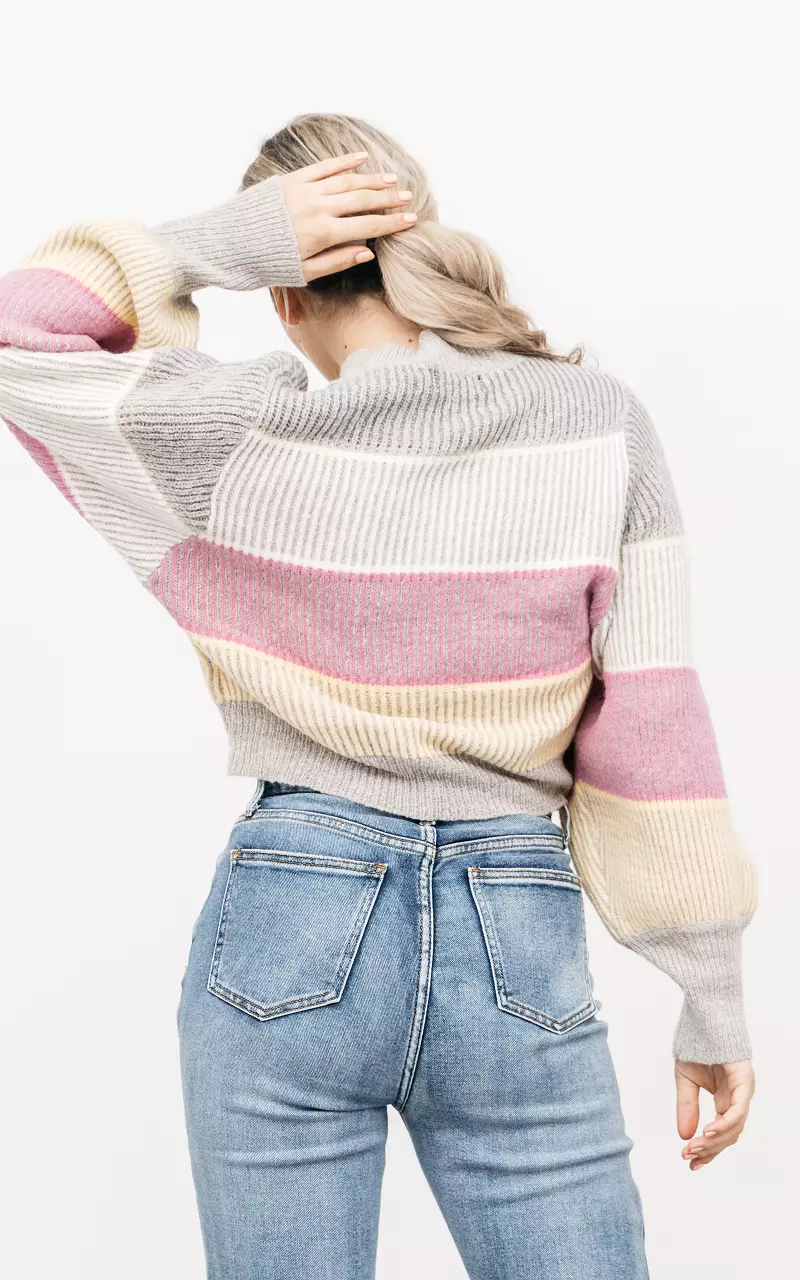 Oversized striped sweater Light Grey Pink