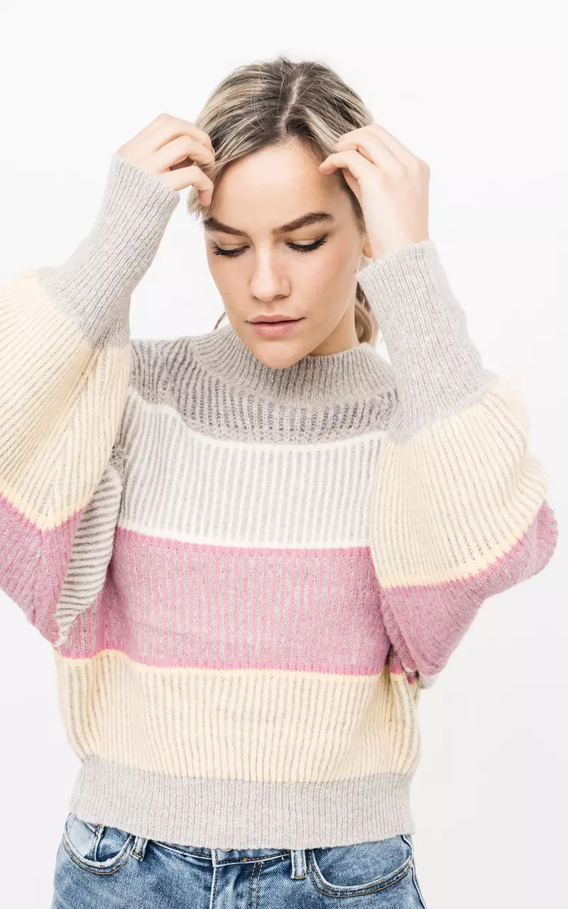 Oversized striped sweater Light Grey Pink