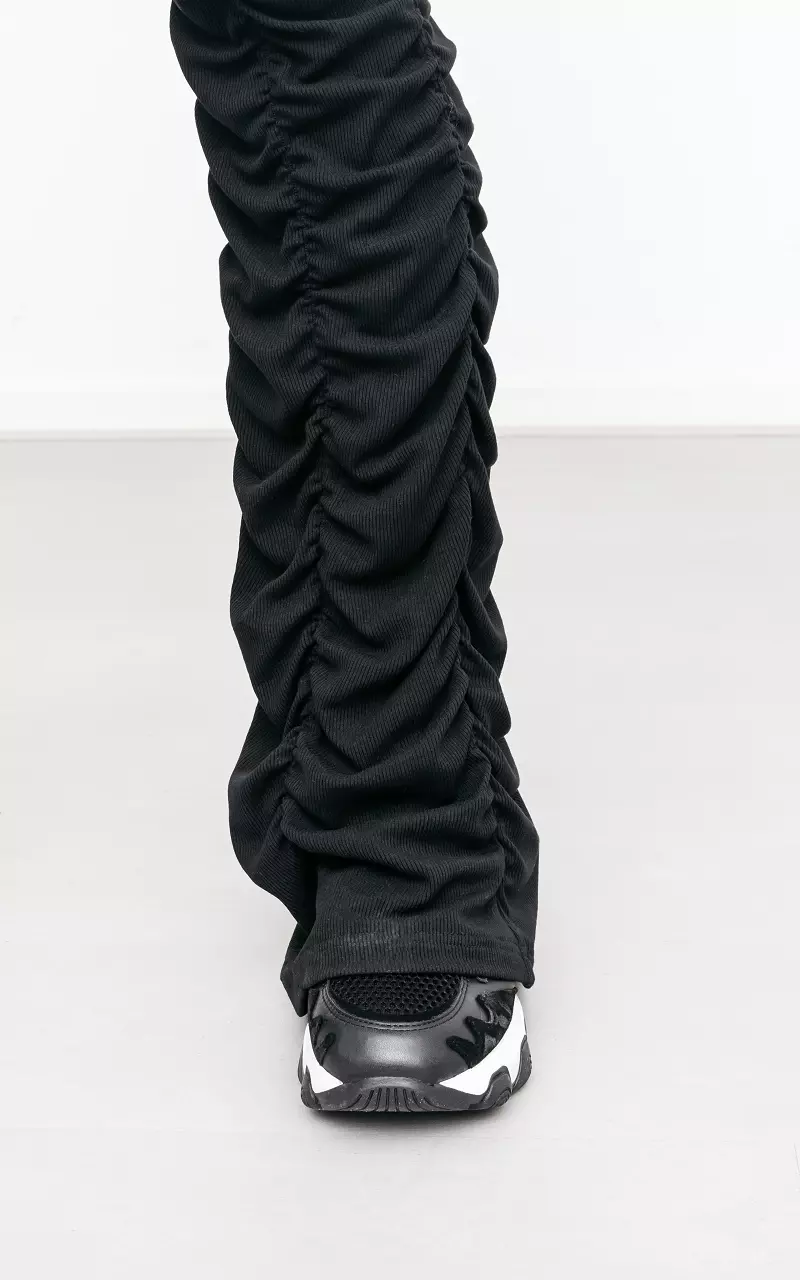 Ruffle broek met stretch Zwart