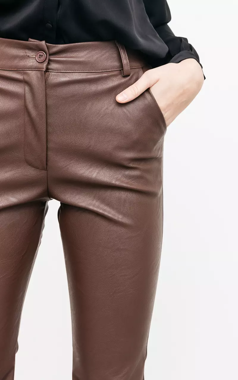 Leather-look flared pants Dark Brown