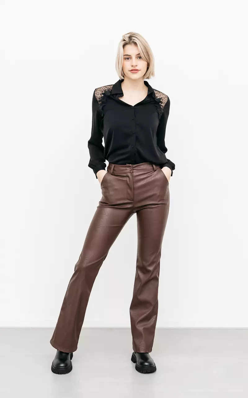 Leather-look flared pants Dark Brown
