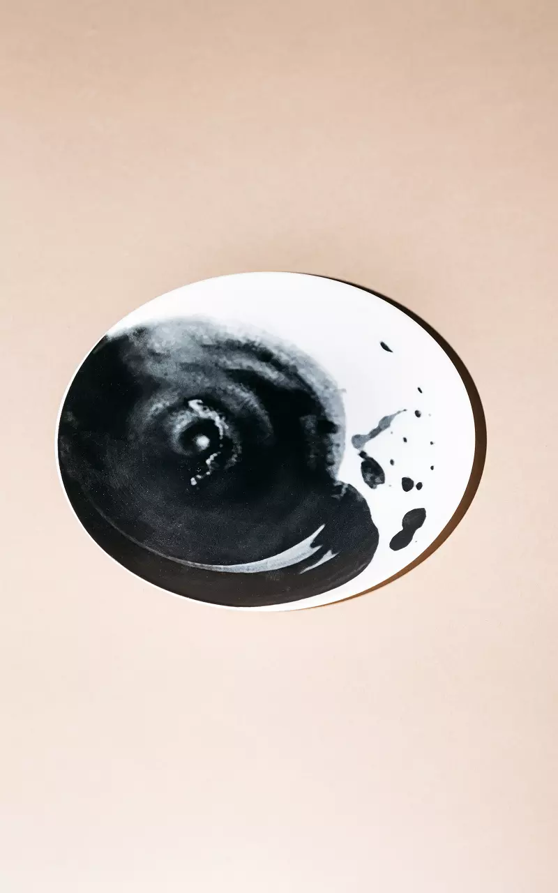 Handgemachter Keramik-Teller Weiß Schwarz