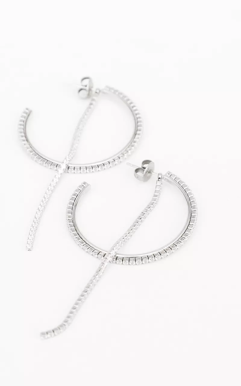 Stainless steel creoles with beads Silver