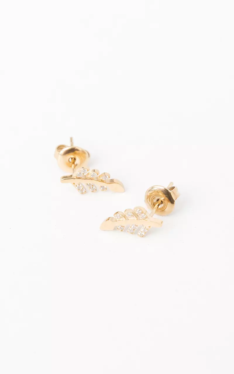 Blattförmige Ohrstecker mit Schmucksteinen Gold