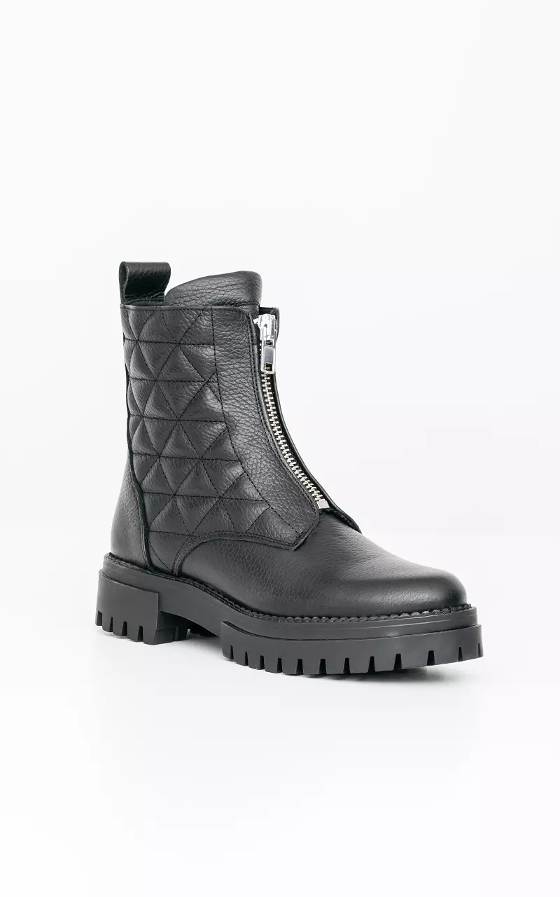 Leren boots met zilverkleurige sierrits Zwart
