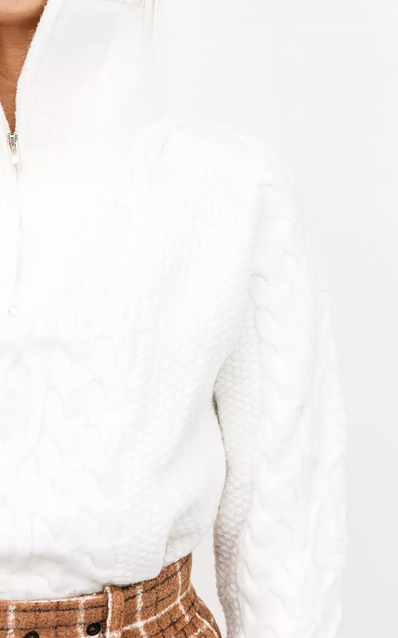 Turtleneck sweater with half-zip  White