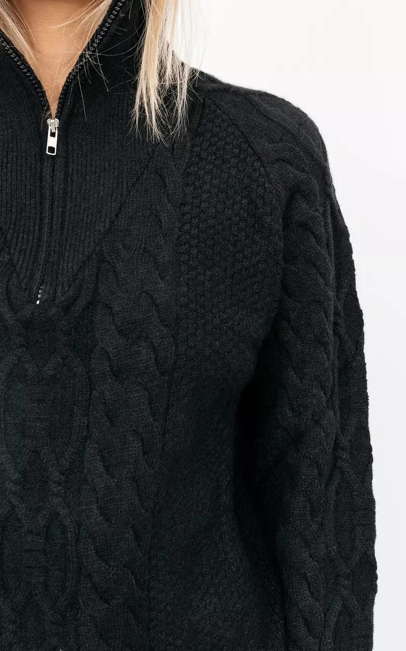 Rollkragenpullover mit Reißverschluss Schwarz