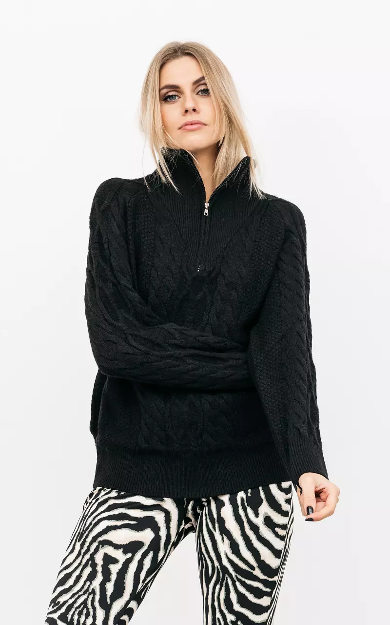 Turtleneck sweater with half-zip  Black