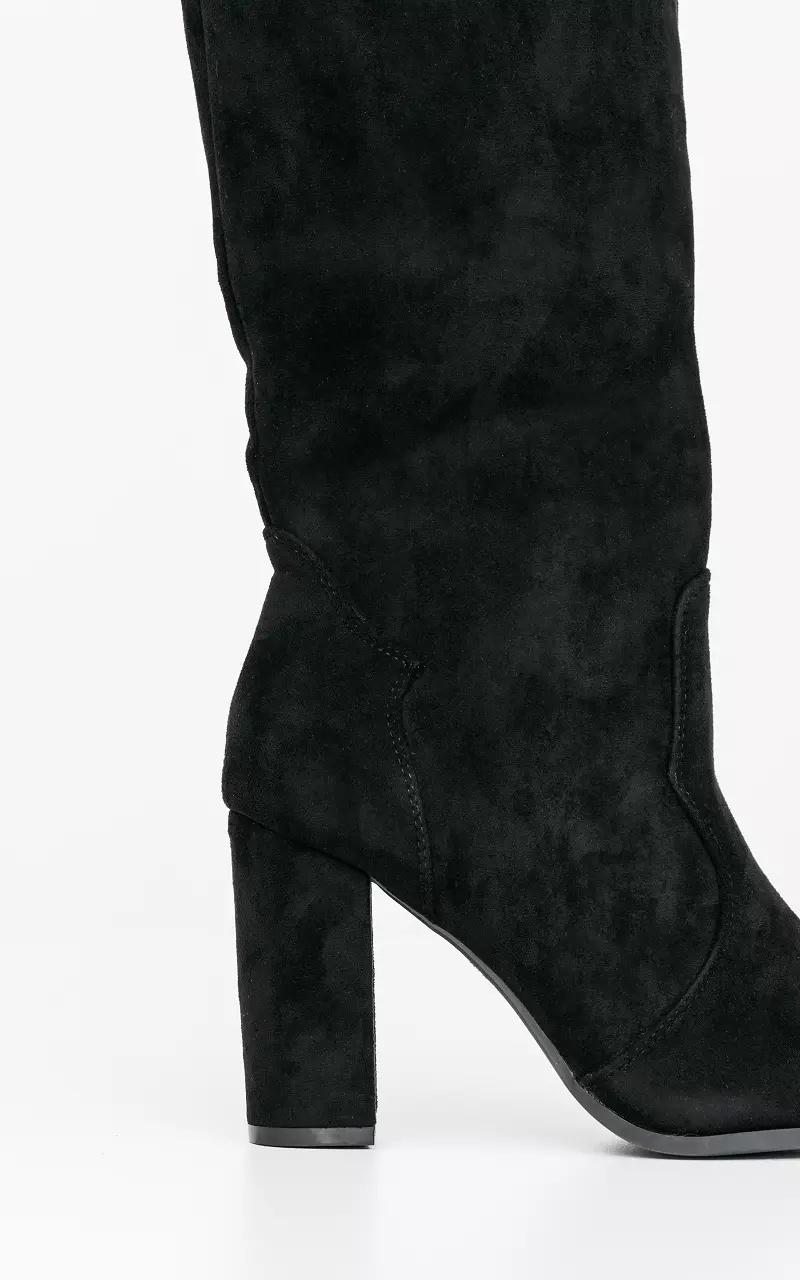 High boots with suede look Black