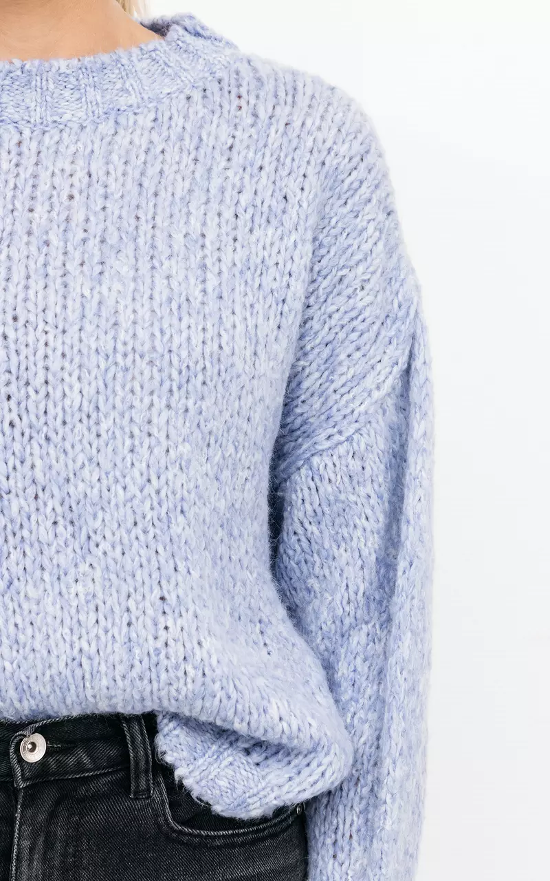 Knitted sweater with round neck Light Blue