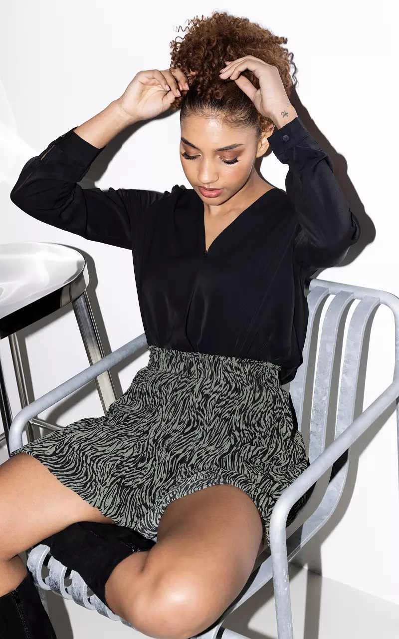 Pleated skirt with elasticated waist Green Black