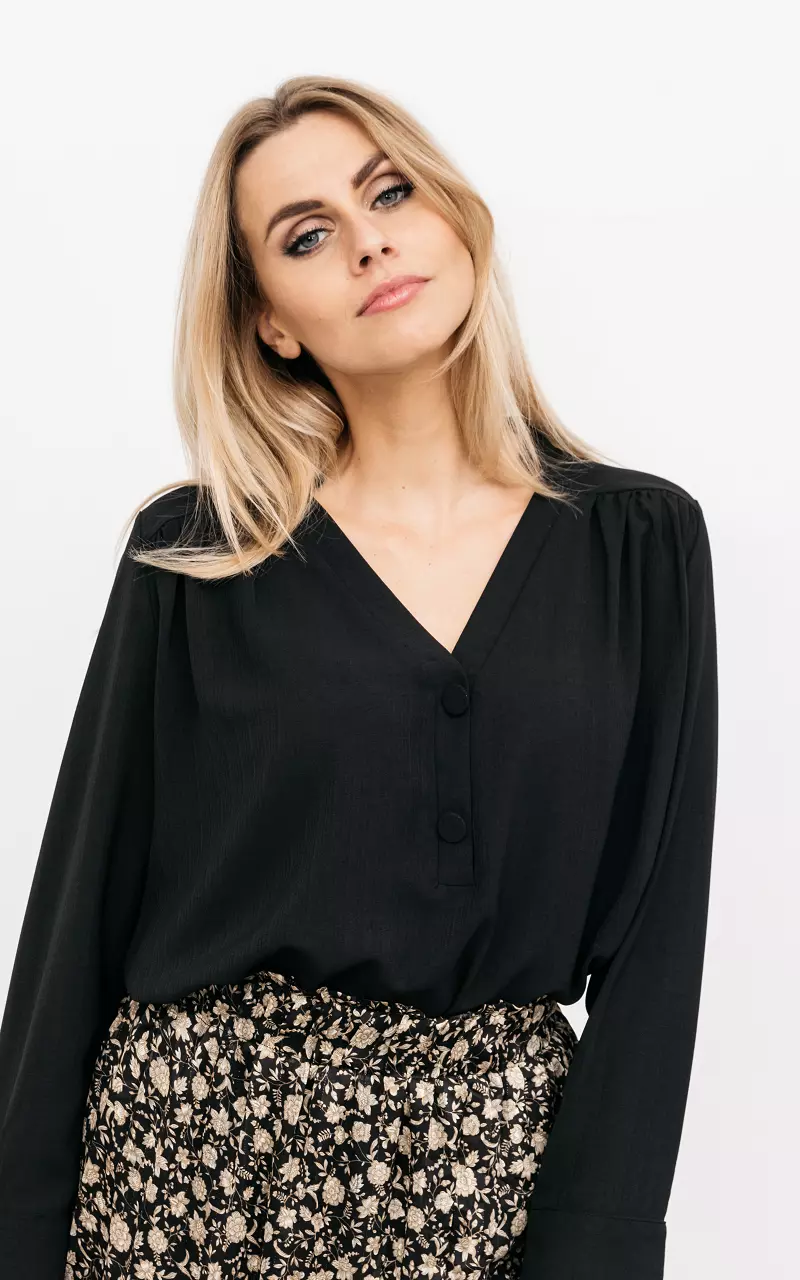 Top with decorative buttons Black