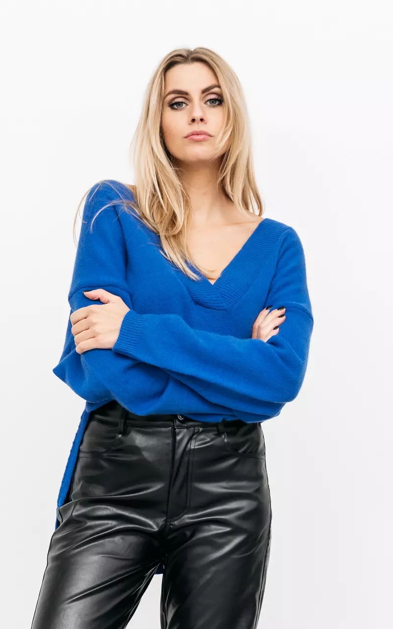 Oversized Pullover mit V-Ausschnitt Blau